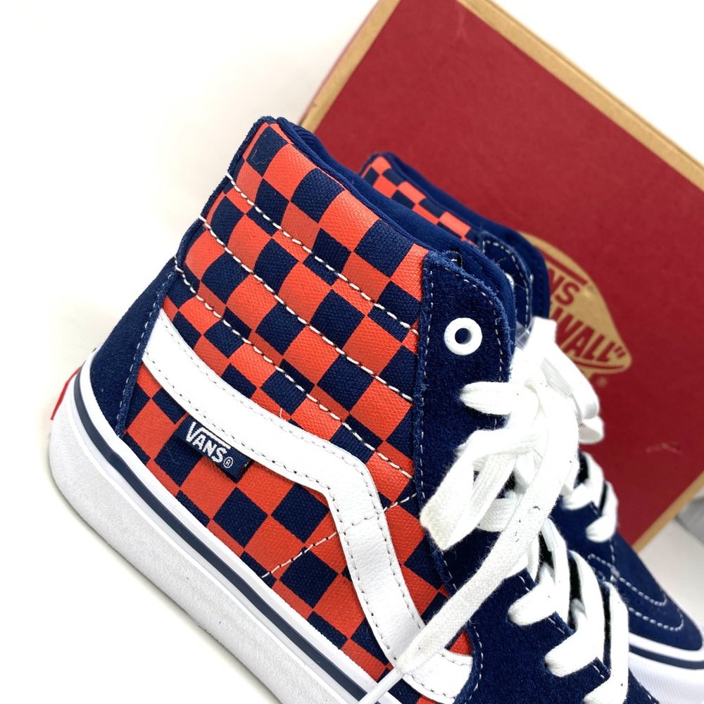 VANS Sk8-Hi Pro Checkerboard Navy Red Suede Canvas Shoes Womens Size VN000VHGW7E - Picture 6 of 10
